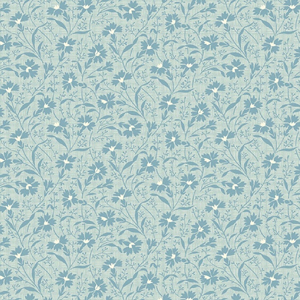 Perfect Union Fabric -Half Yard- Edyta Sitar Laundry Basket Quilt Light Aqua Blue Carnations Tonal Andover Shirting Fabric A-9584-B