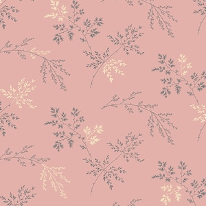 Moonstone Fabric - Half Yard- Edyta Sitar Fabric Laundry Basket Quilts Pink with Grey Twigs Sprigs Branches Andover Cotton Fabric A-9454-E