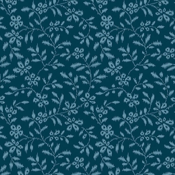 Blue Escape Fabric - Half Yard- Edyta Sitar Fabric Floral Dark Blue with Light Blue Laundry Basket Quilts Andover Fabric Vail A-358-B