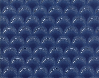 Regency Blues Fabric - Half Yard - Christopher Tate Reproduction Hulne 1780 English Medium Blue Crescents Moda Quilt Fabric 42306 17