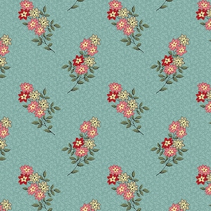 Nanas Flower Garden Fabric - Half Yard - Teal Blue Large Scale Flowers Floral Bouquets Andover Cotton Quilt Fabric Max & Louise A-9533-T