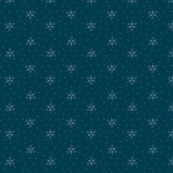 Fountain Blue Fabric - Half Yard - Trefoil Flower Dark Indigo Blue Small Scale Print Cotton Andover Fabric A-308-B