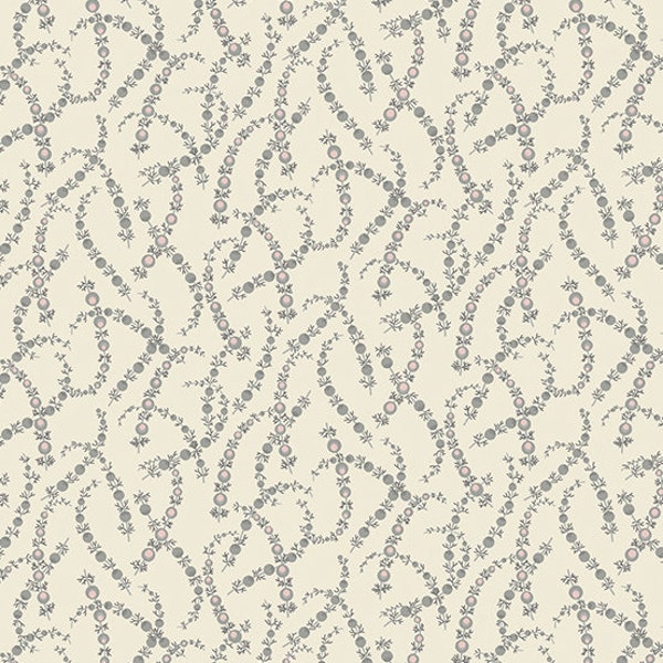Moonstone Fabric -Half Yard - Edyta Sitar Fabric Laundry Basket Quilts Fabric- Off White Cream Grey Parchment Juniper Sprigs Design A-9179-C