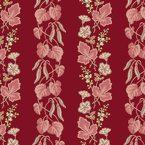Super Bloom Fabric - Andover Fabric- Half Yard - Bleeding Heart Floral Stripe Currant Deep Red Edyta Sitar Laundry Basket Quilts A-9447-E