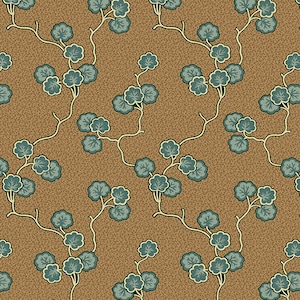Annes English Scrapbox Fabric Di Ford Hall - Half Yard- Climbing Vine Brown Blue Leaves Leaf Andover Fabric Reproduction Fabric A-9524-NT