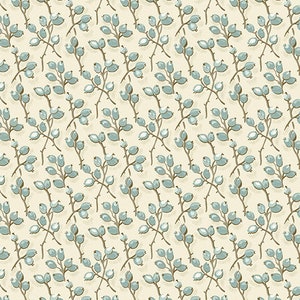Bluebird Fabric - Half Yard - Edyta Sitar Fabric Cream Off White Blue Buds Stems Floral Laundry Basket Quilts Fabric Andover A-9176-BL1