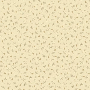 Nanas Flower Garden Fabric - Half Yard- Cream Off White Tan Small Leaves Leaf Ferns Floral Andover Cotton Quilt Fabric Max & Louise A-9537-L
