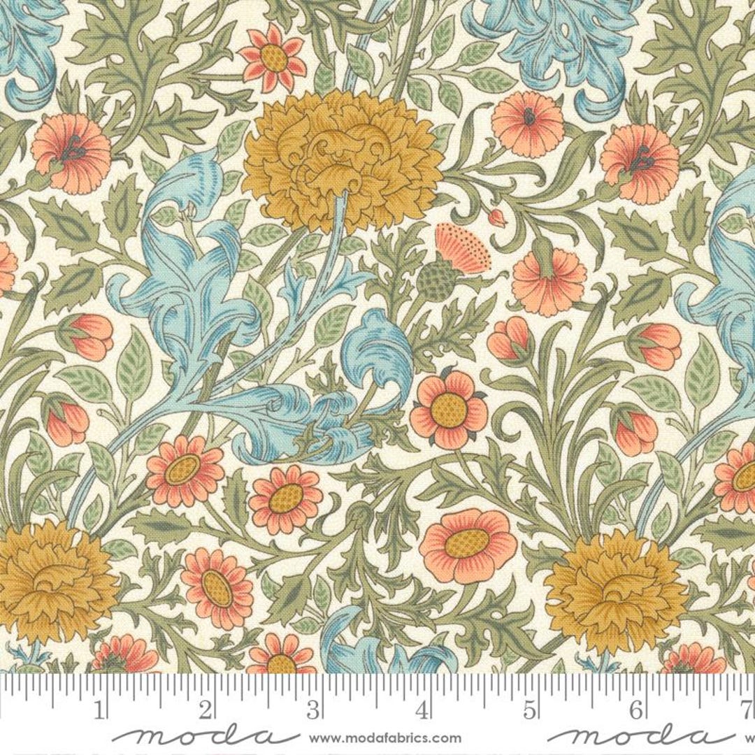 William Morris Meadow Fabric - Half Yard - Floral in Porcelain off