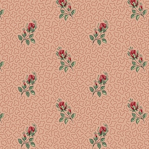 Anns English Scrapbox Fabric - Half Yard - Pink with Roses Green Leaves Flowers Di Ford Hall Reproduction Quilt Fabric Andover A-9526-R