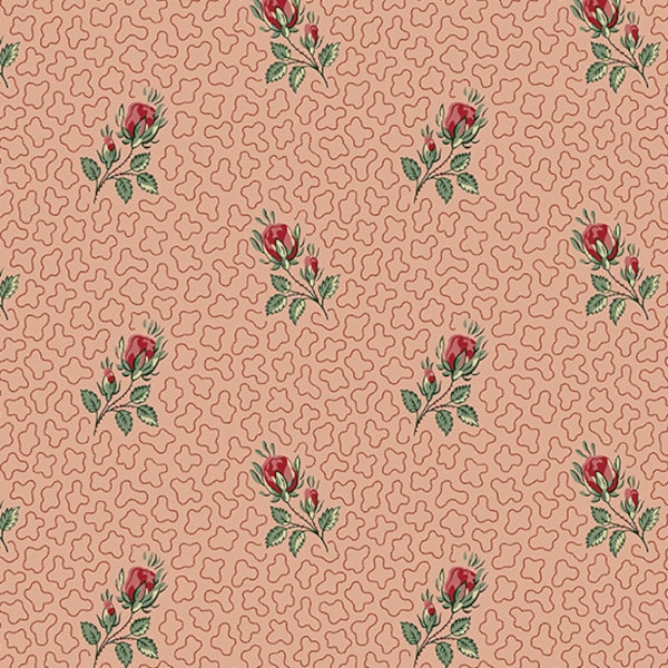 Anns English Scrapbox Fabric - Half Yard - Pink with Roses Green Leaves Flowers Di Ford Hall Reproduction Quilt Fabric Andover A-9526-R