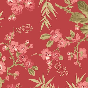 Little Sweetheart Fabric - Andover Fabric- Half Yard - Bouquet Scarlet Red Large Floral Edyta Sitar Laundry Basket Quilts Fabric A-8822-R