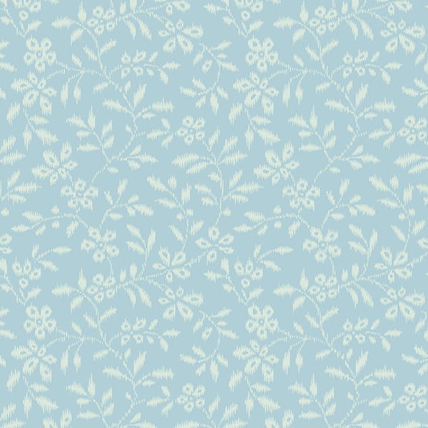 Blue Escape Fabric - Half Yard- Edyta Sitar Fabric Floral Light Blue with Cream Off White Laundry Basket Quilts Andover Fabric Vail A-358-LT