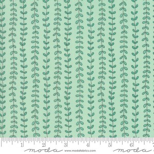 Le Pavot Fabric - Half Yard - Sandy Gervais Teal Blue Green Tonal Leaves Stripes Striped Garlands Moda Cotton Quilt Mask Fabric 17975 24