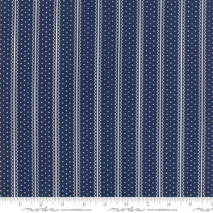 Portsmouth Fabric - Half Yard- Moda Fabric Blue with Cream Off White Stripes Polka Dots Reproduction Quilt Fabric Minick Simpson 14863 16