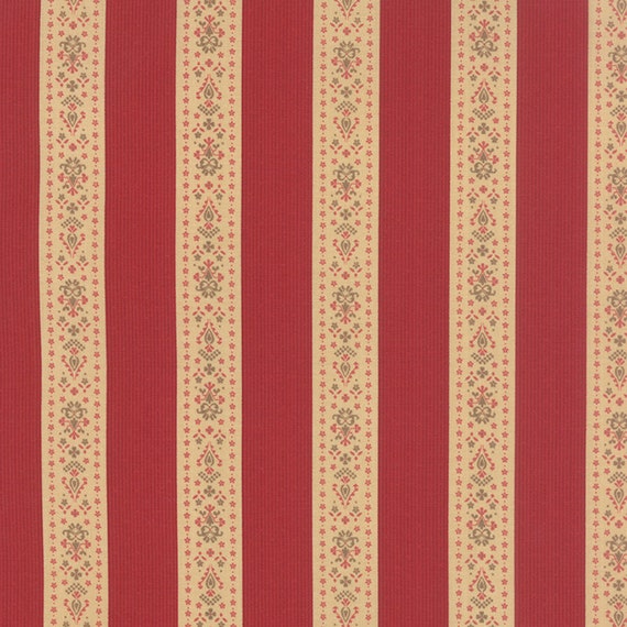 Mille Couleurs Floral Band De Fleurs Stripe Rouge Red With Flowers Roses And Birds Designer Quilting 3 Sisters Moda 12 Yard 44088 13