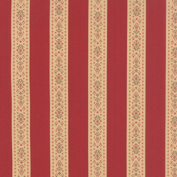 Mille Couleurs Floral Band de Fleurs Stripe Rouge Red with Flowers Roses and Birds Designer Quilting 3 Sisters Moda - 1/2 Yard 44088 13