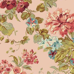 Primrose Fabric - Half Yard- Edyta Sitar Fabric Large Scale Rose Garden Floral in Blush Pink Laundry Basket Quilts Andover Fabric A-521-E