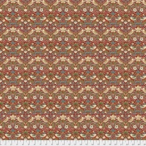 William Morris Kelmscott Fabric - Small Strawberry Thief Birds - Half Yard - Red Reproduction Fabric Morris & Co Free Spirit PWWM002.REDXX