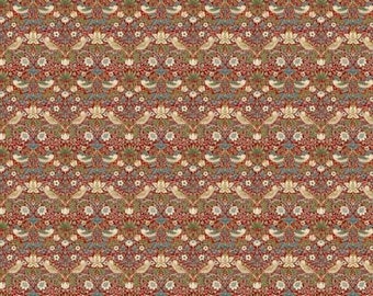 William Morris Kelmscott Fabric - Small Strawberry Thief Birds - Half Yard - Red Reproduction Fabric Morris & Co Free Spirit PWWM002.REDXX