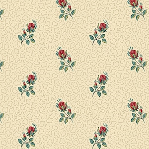 Anns English Scrapbox Fabric - Half Yard - Cream Off White with Roses Leaves Flowers Di Ford Hall Reproduction Quilt Fabric Andover A-9526-L