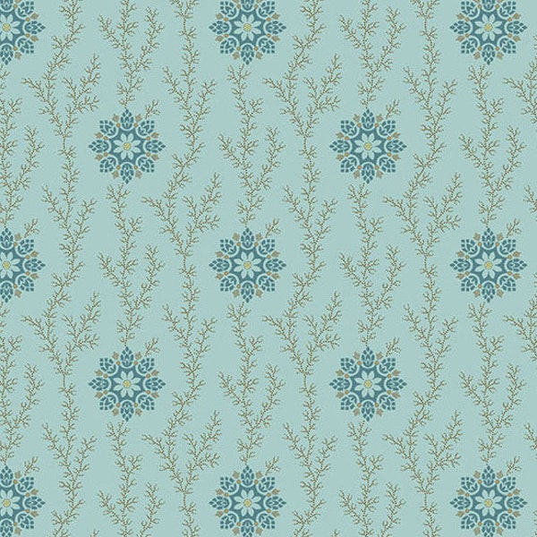 The Seamstress Fabric - Half Yard- Edyta Sitar Fabric Frost Blue Flowers Floral Linen Lace Print Laundry Basket Quilts Andover A-9772-B