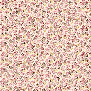 Cloverdale House Fabric -Half Yard- Cream Yellow Red Brown Black Small Leaves Leaf Design Di Ford Hall Reproduction Fabric Andover A-7970-RL