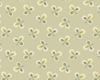 Lady Tulip Edyta Sitar Fabric -Half Yard- Clover Leaves in French Beige Grey Green Laundry Basket Quilts Andover Shirting Fabric A-189-N