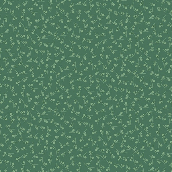 Forest Fabric - Half Yard - Andover Fabric - Tossed Sprigs Small Buds Twigs Green Tonal Fabric Cotton Quilting Fabric Evergreen A-9733-G