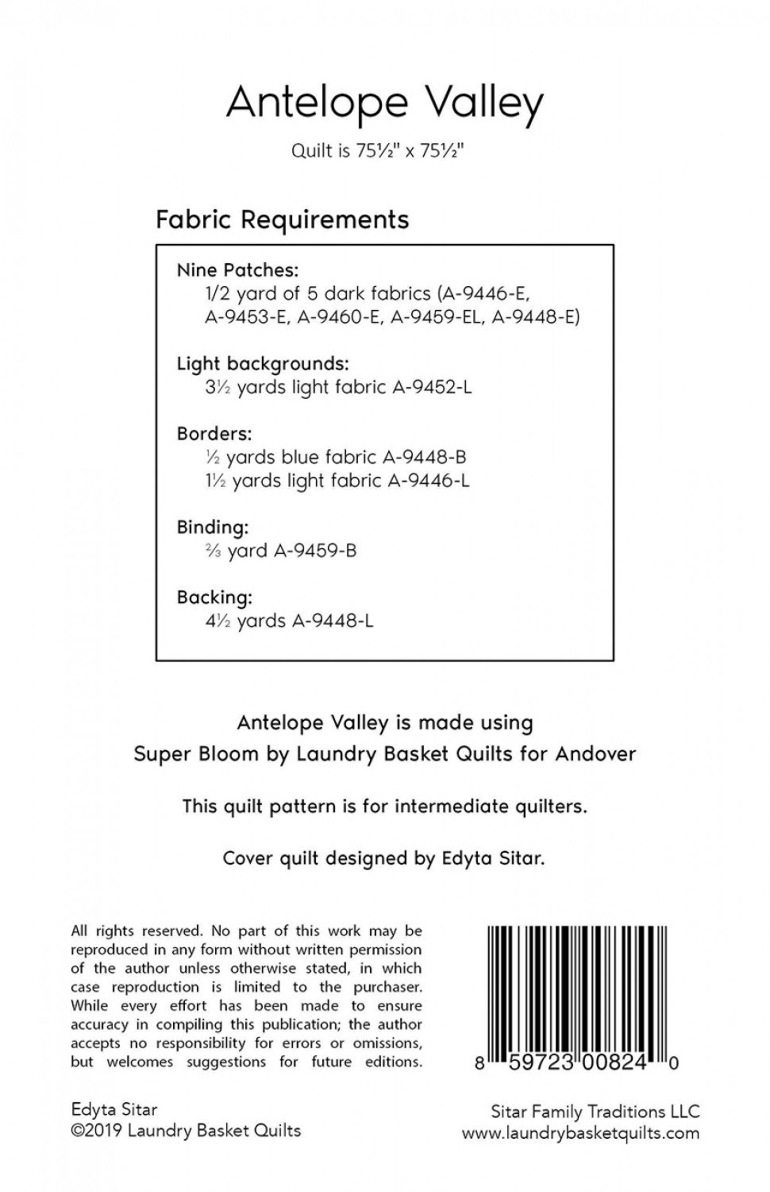 Antelope Valley Pattern - Edyta Sitar Laundry Basket Quilts Using Super ...