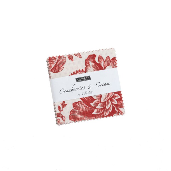 Cranberries and Cream Mini Charm Pack - Moda Fabric - 3 Sisters Fabric Red Cream Taupe Floral Fabric Collection - 2.5 inch squares 44260MC