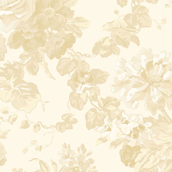 Seabreeze Fabric - Half Yard- Edyta Sitar Fabric Large Scale Floral Cream and Tan Rose Garden Laundry Basket Quilts Andover Fabric A-521-LL