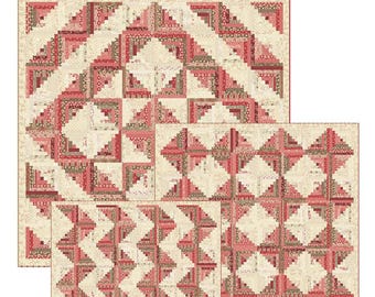 Log Cabin Quilt Pattern with 3 different settings - Edyta Sitar Laundry Basket Quilts Andover Cocoa Pink Fabrics Quilt Pattern LBQ-1677-P