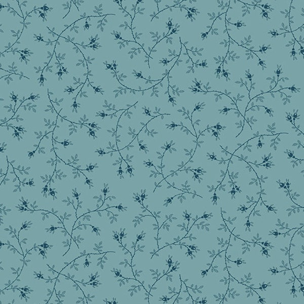 Secret Stash Cool Tone Fabric -Half Yard- Edyta Sitar Fabric Rose Vine Carolina Blue Floral Flowers Laundry Basket Quilts Andover A-9457-B