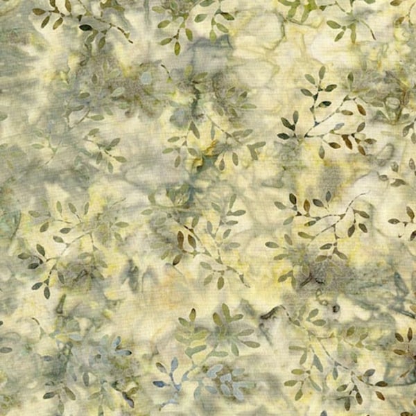 Bakers Dozen Batik Fabric - Edyta Sitar Fabric - Half Yard - Cream Tan and Gray Wreath Sprigs Leaves Andover Cotton Quilt Fabric AB-8595-N1