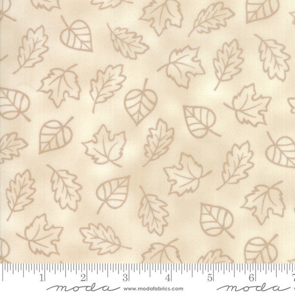 Thankful Fabric - Half Yard - Vanilla Tonal Cream Off White Tan Leaf Leaves Print Deb Strain Thanksgiving Fall Harvest Moda Fabric 19903 11