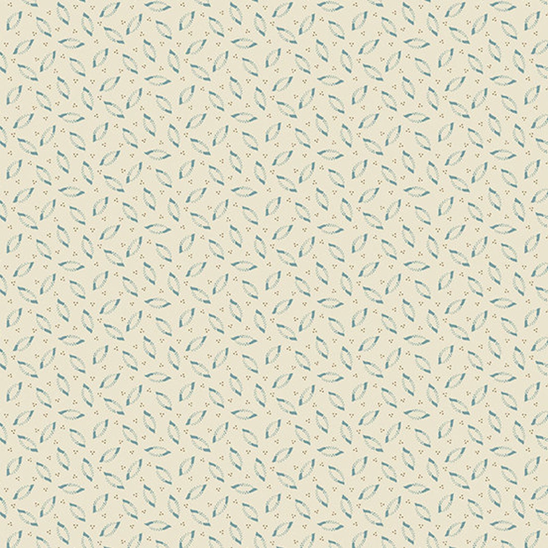Super Bloom Fabric 5 YARDS Antique Design off White Cream Aqua Blue