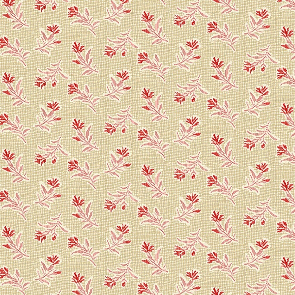 Little Sweetheart Fabric - Andover - Half Yard - Shortbread Red on Tan Summer Field Flowers Edyta Sitar Laundry Basket Quilt A-8826-L1