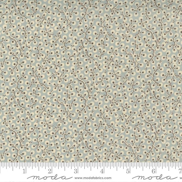 La Vie Boheme Fabric -Half Yard- French General Floral Ciel Blue Cream Off White Brown Colline Blender Reroduction Dot Vine Moda 13907 15