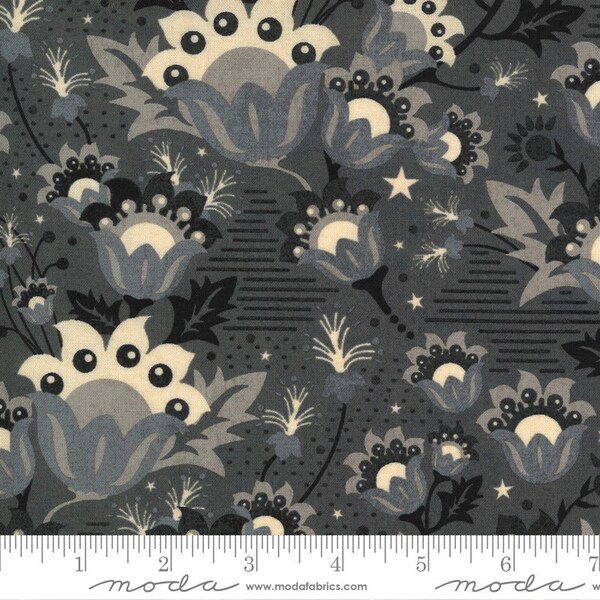 Boudoir Fabric -Half Yard- Moda Fabric Dark Gray Large Floral Print Flowers Cotton Quilt Fabric Basicgrey Basic Grey Neutral Fabric 30650 12