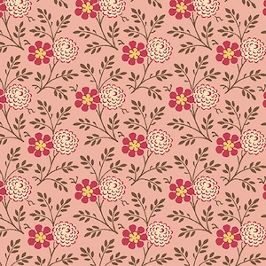 Cloverdale House Fabric - Half Yard - Pink Red Brown Pom Pom Floral Design Flowers Di Ford Hall Reproduction Quilt Fabric Andover A-7969-YE