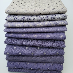 Reminiscence Fat Quarter Fabric Bundle - Andover Fabric - Purple and Cream Reproduction Fabric Collection - 1/4 Yard Set of 10 Fabrics