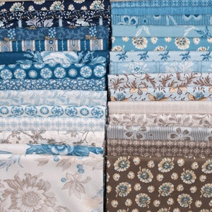 Cocoa Blue HALF YARD Fabric Bundle Edyta Sitar Fabric Andover Laundry Basket Quilts Blue Brown White Fabric Collection - 28 Fabrics