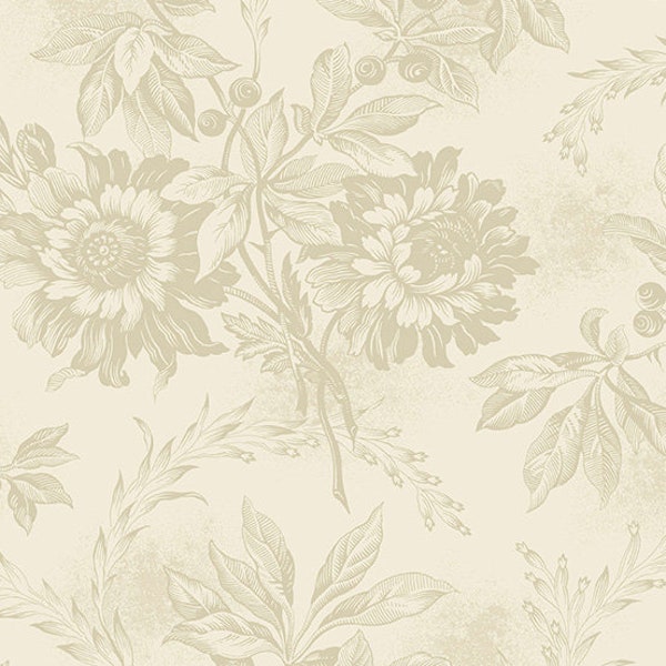 Cocoa Pink Fabric -Half Yard- Edyta Sitar Fabric Light Taupe Brown Cream Ruscus Flowers Floral Laundry Basket Quilts Andover Fabric A-726-L