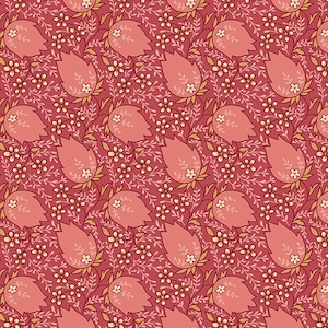 Lady Tulip Edyta Sitar Fabric -Half Yard- Red Pink Tonal - Tulip Garden Flowers in Barn Laundry Basket Quilts Andover Fabric A-184-E