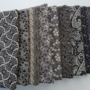 Reminiscence Fat Quarter Fabric Bundle - Andover Fabric - Black and Cream Reproduction Fabric Collection - 1/4 Yard Set of 10 Fabrics