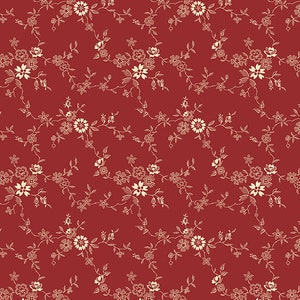 Nanas Flower Garden Fabric - Half Yard- Red and Cream Off White Flowers Floral Vines Andover Cotton Quilt Fabric Max & Louise A-9535-R