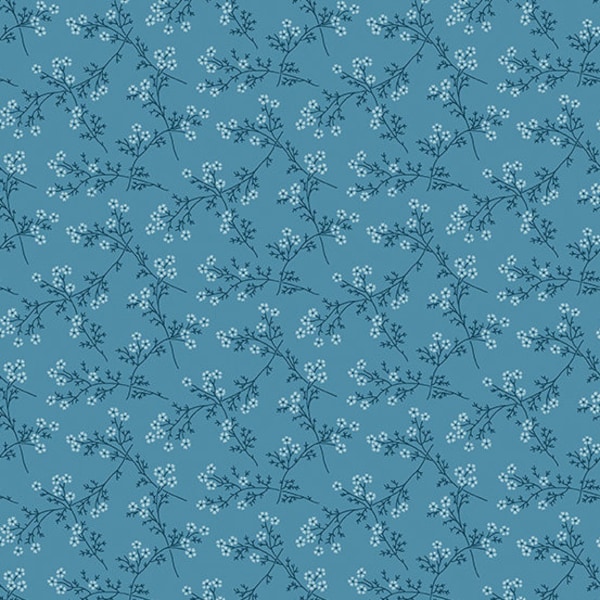 Blue Escape Fabric -Half Yard- Edyta Sitar Fabric Floral Bouquet Ocean Blue Laundry Basket Quilts Andover Fabric Vail A-9966-T