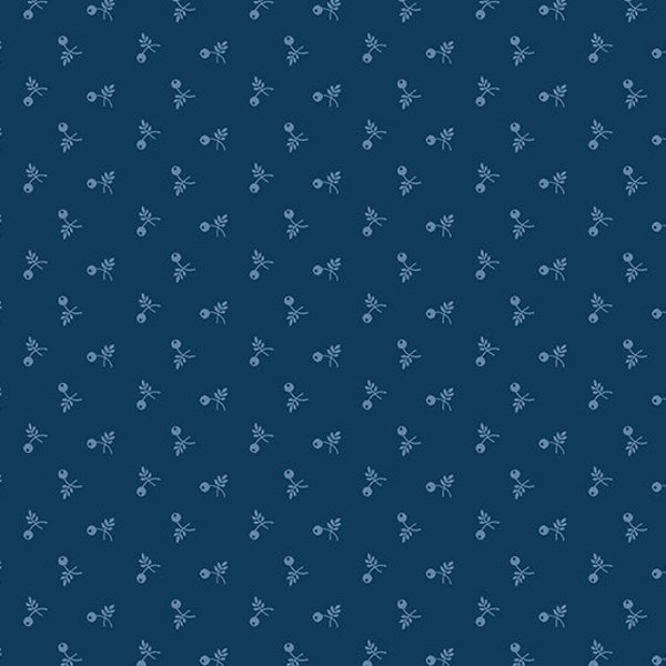 Seven Seas Fabric - Half Yard - Deep Blue Tonal Bud Design Andover Cotton Shirting Face Mask Fabric and Quilt Fabric Kathy Hall A-9310-B