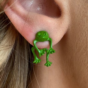 Frog Earrings, Frog Stud Earring, Front Back Earring, Frogs and Toads, Croaker, Toad Earrings, Ear Jacket, Funny Earrings, Frog Piercings