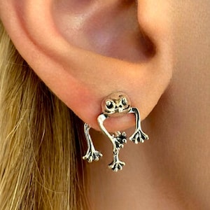 Frog Earrings, Toad Earrings, Frog Stud Earrings, Front Back Earring, Nature Earrings, 3d Earrings, Frog Piercings, Cute Jewellery, Spring